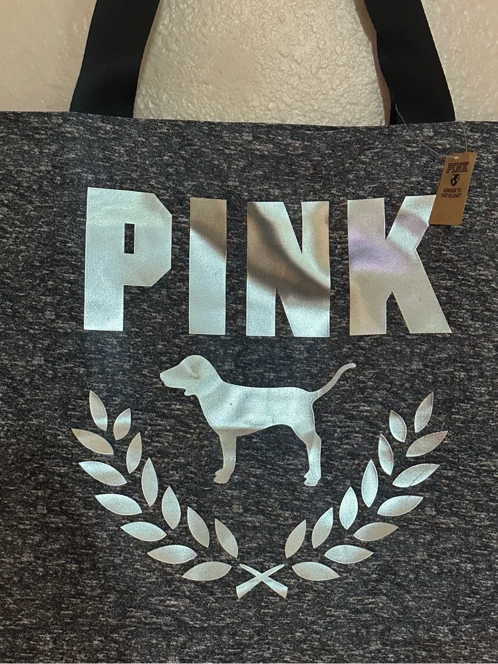 PINK Victoria’s Secret Heathered Gray & Silver Logo Tote Bag